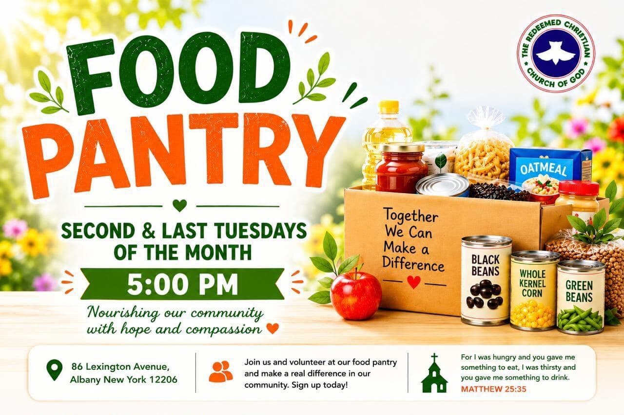 Food Pantry, second and last Tuesdays of the month at 5:00 PM, 86 Lexington Avenue flyer