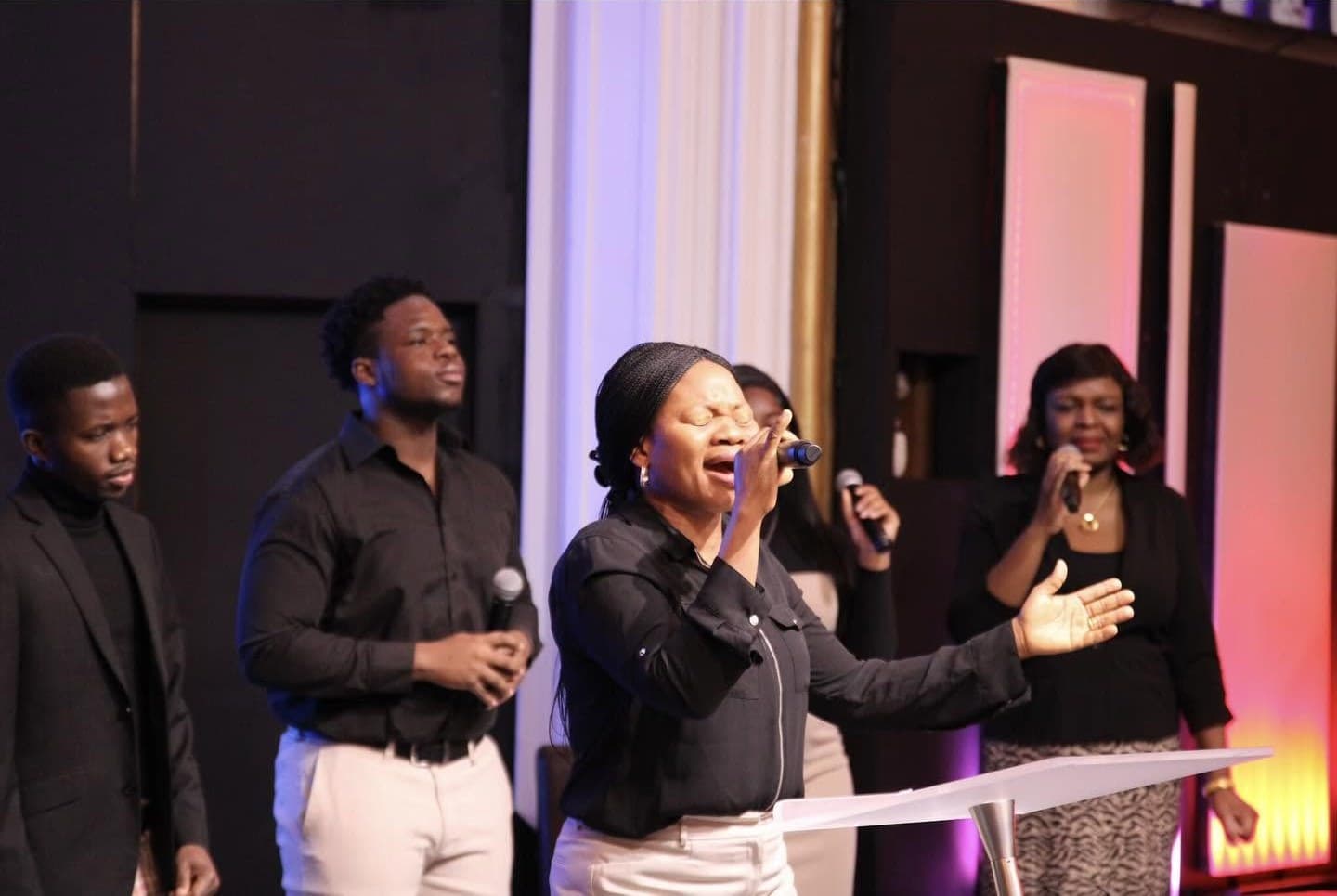 The praise team leads worship