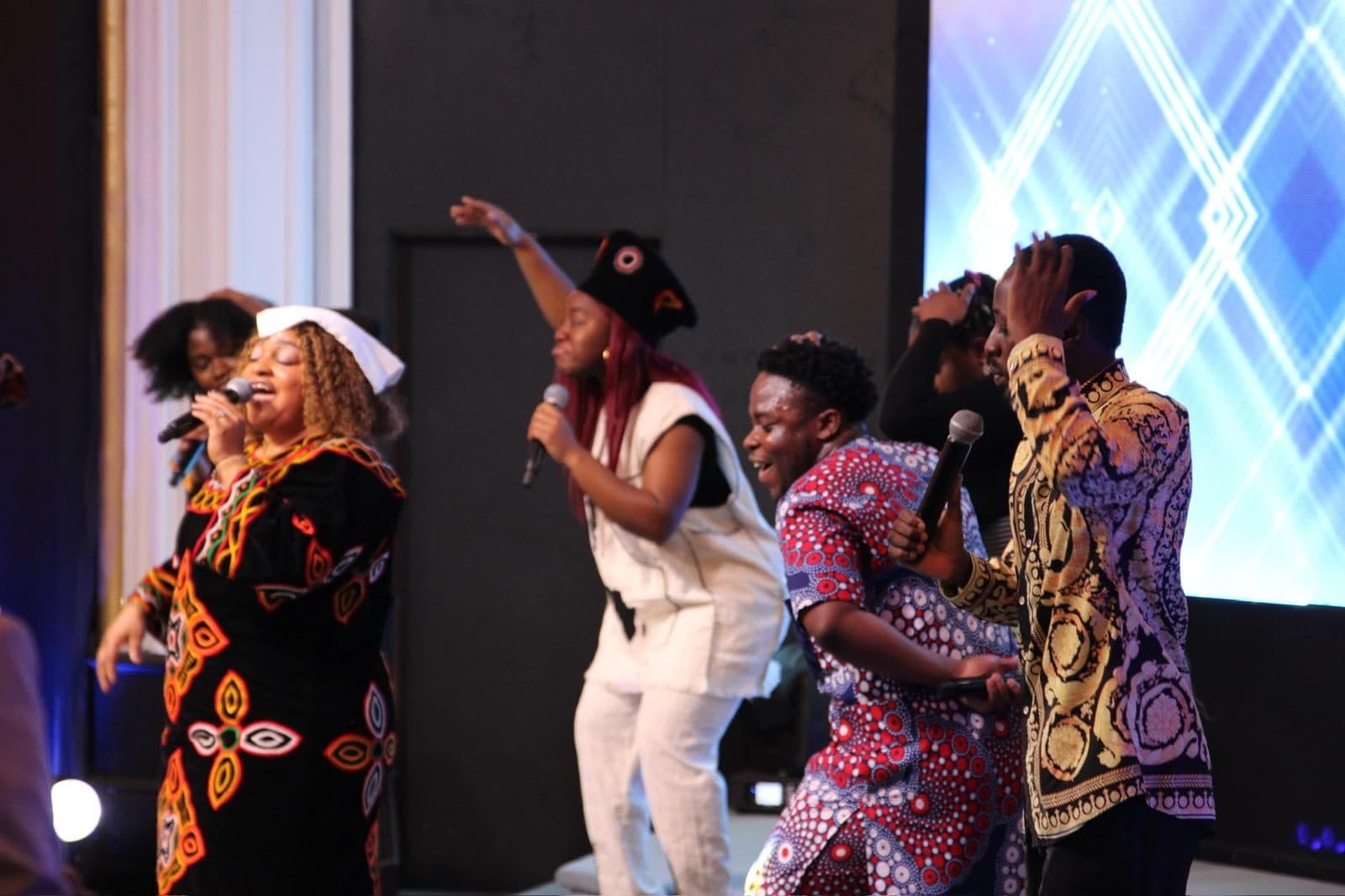Singers lead the congregation
